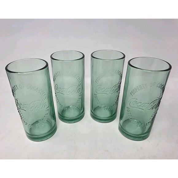 Green Coke Glasses Set Of 4 Property Of Coca Cola Bottling Co Atlanta GA 2009 - Picture 2 of 8